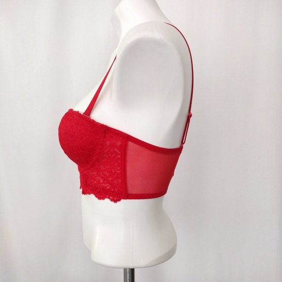 Jezebel Red Lace Convertible Underwire Push Up Balconette Bra NEW 34B - Picture 5 of 13
